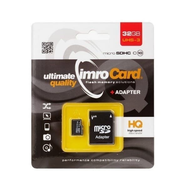 32GB Imro+ adp 10C UHS-3 microSD-minnekort