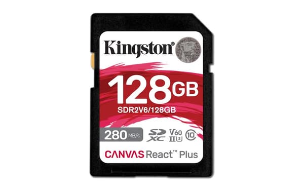 Kingston Technology 128GB Canvas React Plus SDXC UHS-II 280R/100W U3 V60 til Full HD/4K