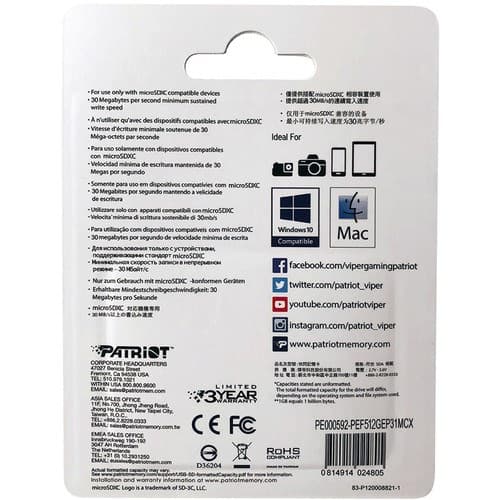 Patriot Memory PEF512GEP31MCX minneskort 512 GB MicroSDXC Klass 10
