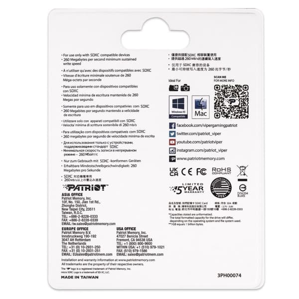 Patriot SDXC 256GB EP V90 300/260 MB/s UHS-II U3 Klasse 10