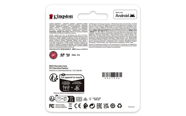 Kingston Technology 512GB microSDXC Canvas Go Plus Gen4 200MB/s A2 U3 V30 -muistikortti + sovitin