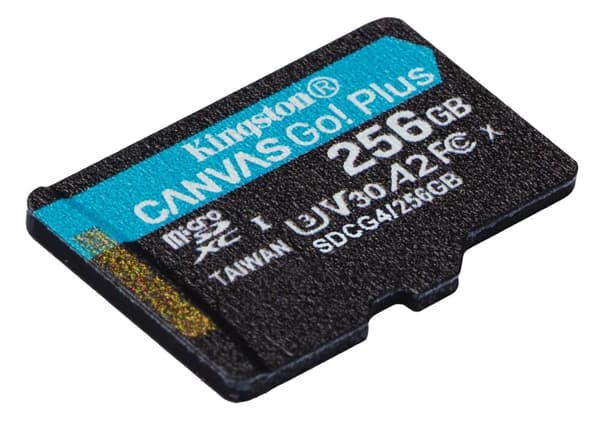 Kingston Technology 256GB microSDXC Canvas Go Plus Gen4 200MB/s A2 U3 V30 -muistikortti + sovitin