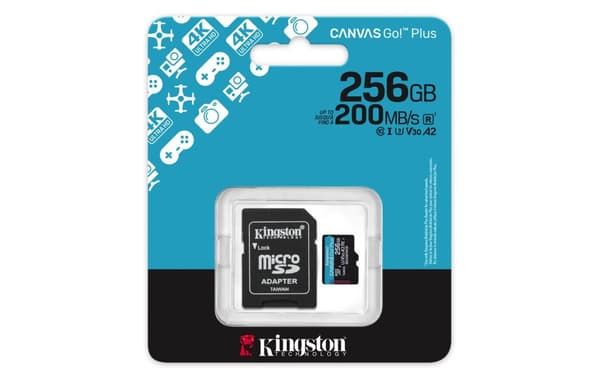 Kingston Technology 256GB microSDXC Canvas Go Plus Gen4 200MB/s A2 U3 V30 -muistikortti + sovitin