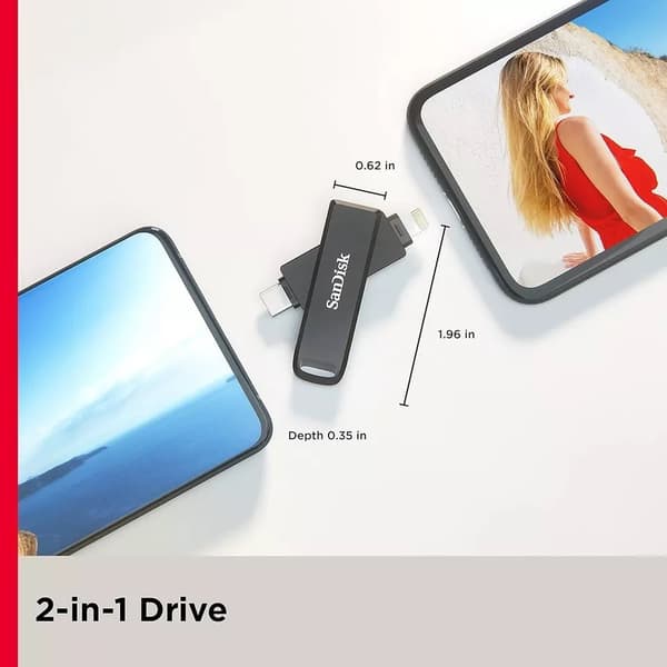 SanDisk iXpand Flash Drive Luxe 128 GB med Lightning och USB-C för iPad, iPhone och Android