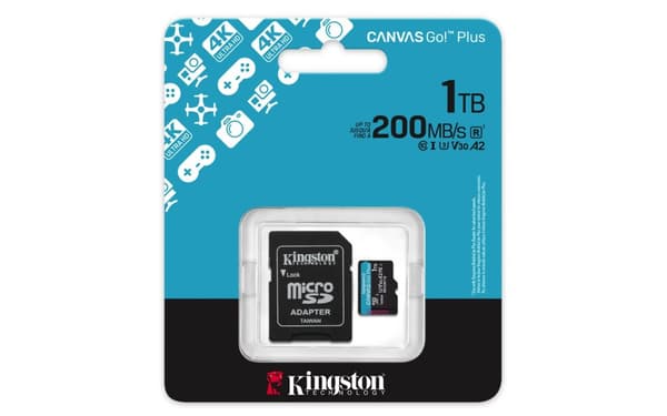Kingston Technology 1TB microSDXC Canvas Go Plus Gen4 200MB/s A2 U3 V30-kort + adapter
