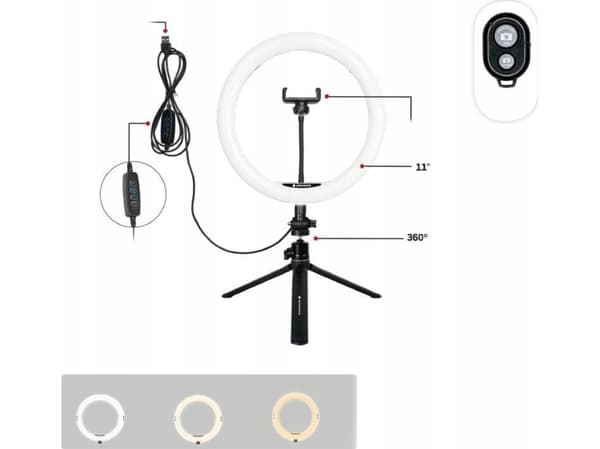 Ringlampe AgfaPhoto AGFA ARL11 RINGlampe 120 LED Ring VLOG + Stativ + Fjernkontroll-
