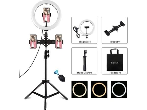 Puluz Puluz Ringlampe/LED-stativ 26cm 3x Smartphone PKT3070B Puluz