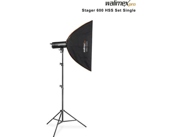 Walimex Pro Stager 600 HSS Set Single - kraftig studioblits med 2,4 GHz mottaker, HSS-modus, 600 Ws, kort brenntid, LED-modelleringslys, for profesjo