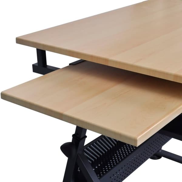 vidaXL tegnebord med taburet og to skuffer vipbar bordplade