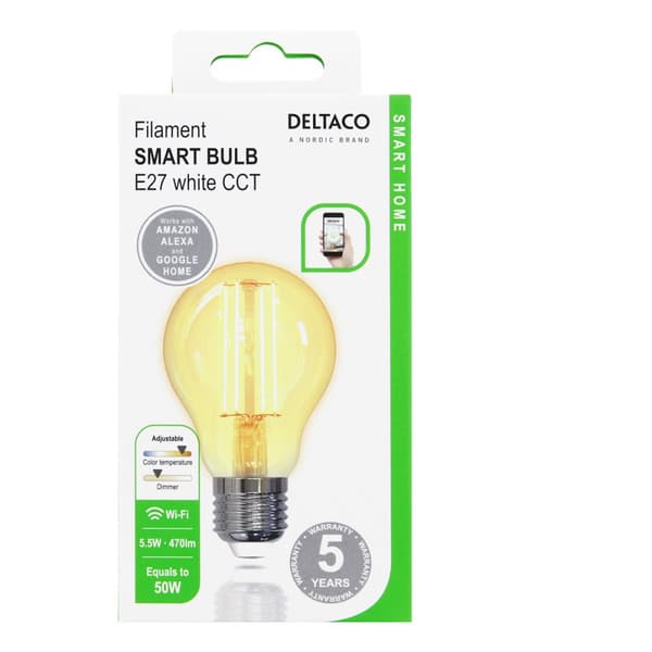 Deltaco LED Smart Glödlampa A27 WiFi 5.5W A60 Dimbar