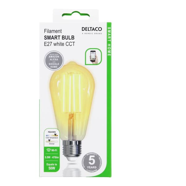 Smart Home Spiral LED-filamentlampa, E27 WiFI 5.5W Dimbar