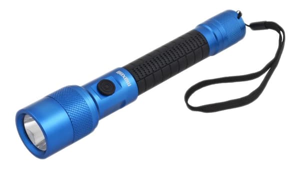 UV LED flashlight, IP44, aluminum, blue