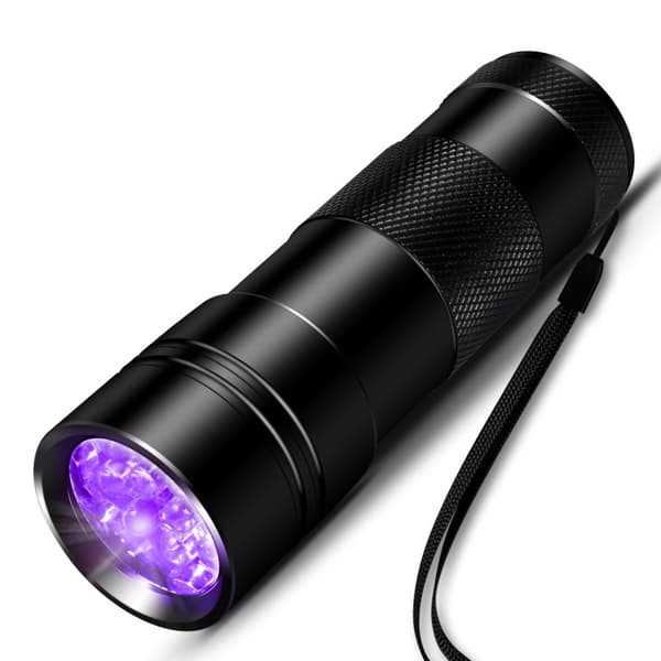 INF UV-lommelykt med 12 lysdioder 395 nm Sort