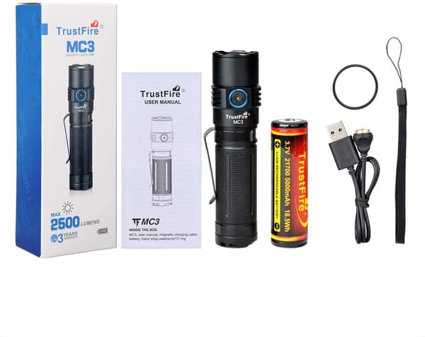 Ultra STARK Ficklampa, Trustfire MC3, 2500 Lumens, uppladdningsba, IP68