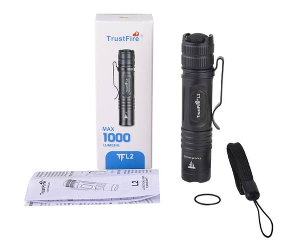 Taktisk Ficklampa i Fickstorlek TrustFire L2, 1000 Lumen, Vattentät
