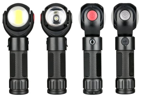 Oppladbar T6 + COB LED 360° roterende lommelykt med magnet