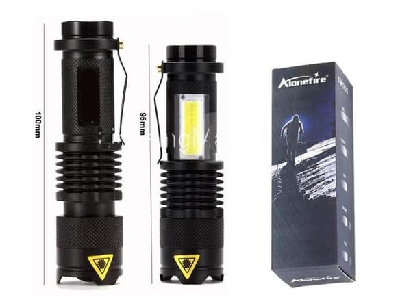 Led ficklampa 3W XP-E Q5 led 300 Lumen + COB + Zoom