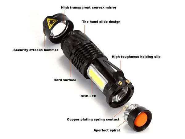 Led ficklampa 3W XP-E Q5 led 300 Lumen + COB + Zoom