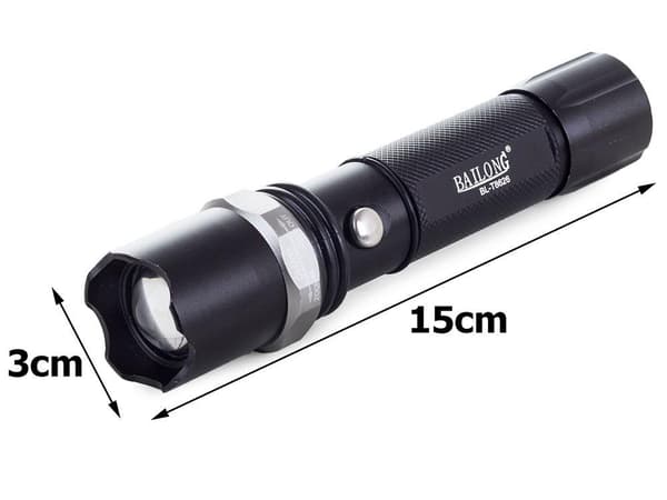 Oppladbar lommelykt - CREE Q5 LED - 15cm - Luftfartøy aluminium