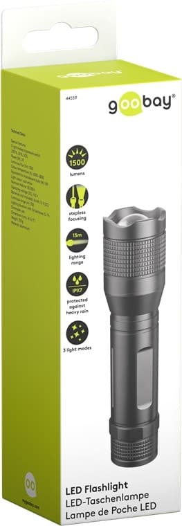 Goobay LED-ficklampa Super Bright 1500 perfekt för arbete, fritid, sport, camping, fiske, jakt och på vägassistans
