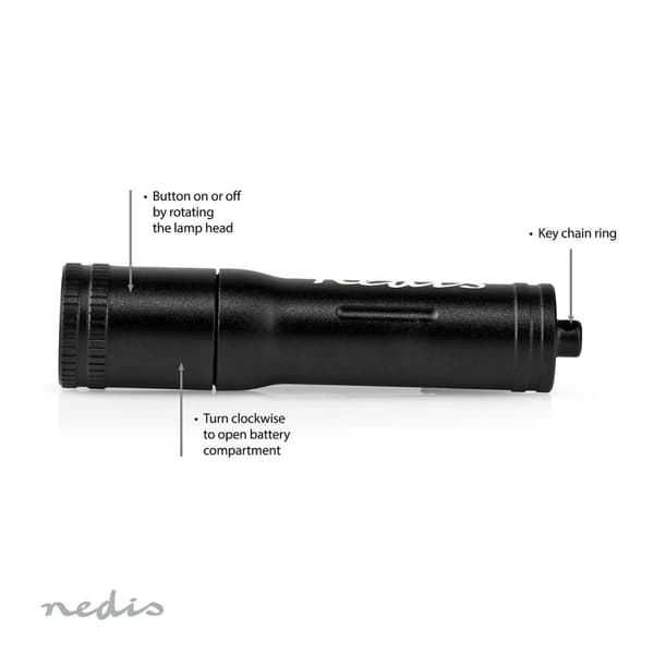 Nedis LED lommelykt | Batteri drevet | 1.5 V DC | 3 W | 1x AAA/LR03 | Nominell lysfluks: 100 lm | Lysrekkevidde: 35 m | Strålevinkel: 10 °