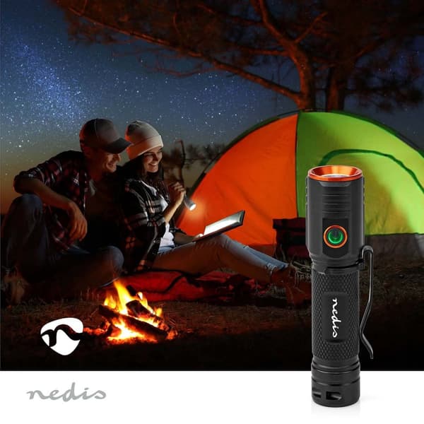 Nedis LED Taskulamppu | Paristokäyttöinen | 3.7 V DC | 20 W | N/A | Paristot sisältyvät | Ladattava | Nimellisvaloteho: 2000 lm | Valoalue: 180 m | Sä