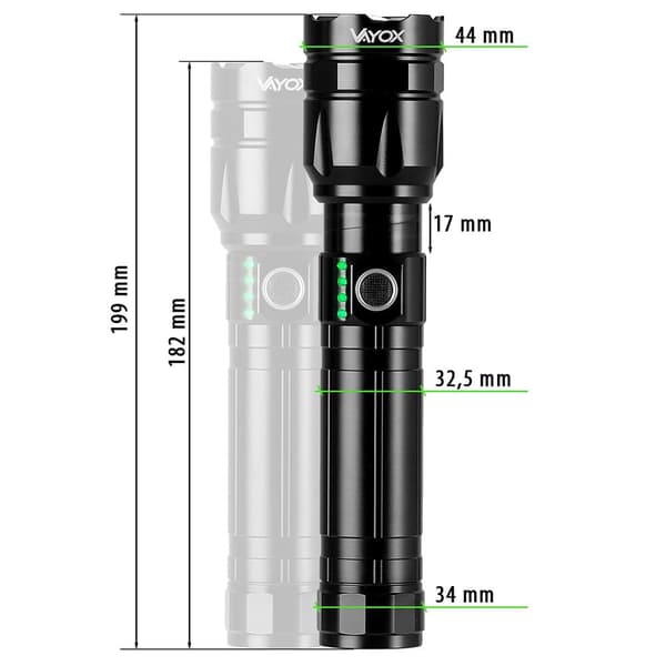 Taktisk lommelygte 30W 1060lm 18cm Pro Series VA0108 Vayox