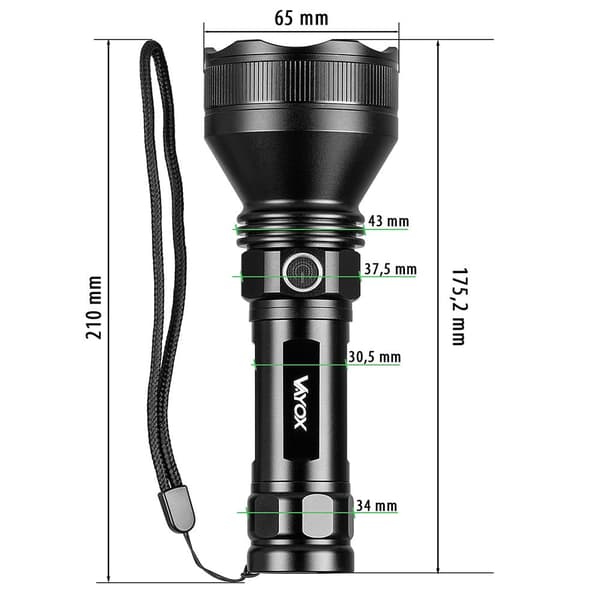 Taktisk ficklampa 20W 1900lm 17cm Pro Series VA0109 Vayox