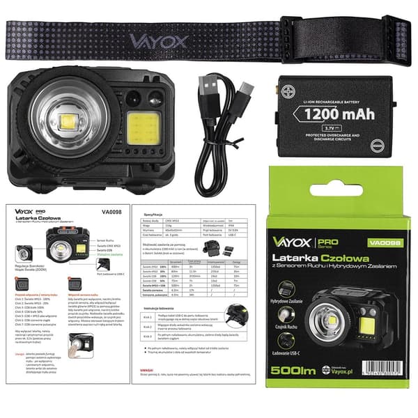 Pandelygte XPG3 + COB hybridzoom strømforsyning VA0098 Vayox