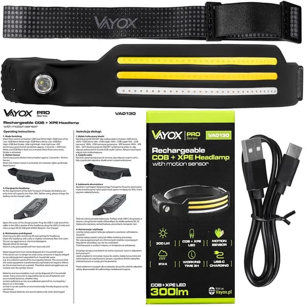 Pannlampa med uppladdningsbart batteri 3x COB + XPE Pro Series VA0130 VAYOX