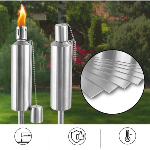 YUENFONG 6-pack utomhus trädgårdsfackla i rostfritt stål Glasfibervekeolja Återfyllningsbar 115 cm