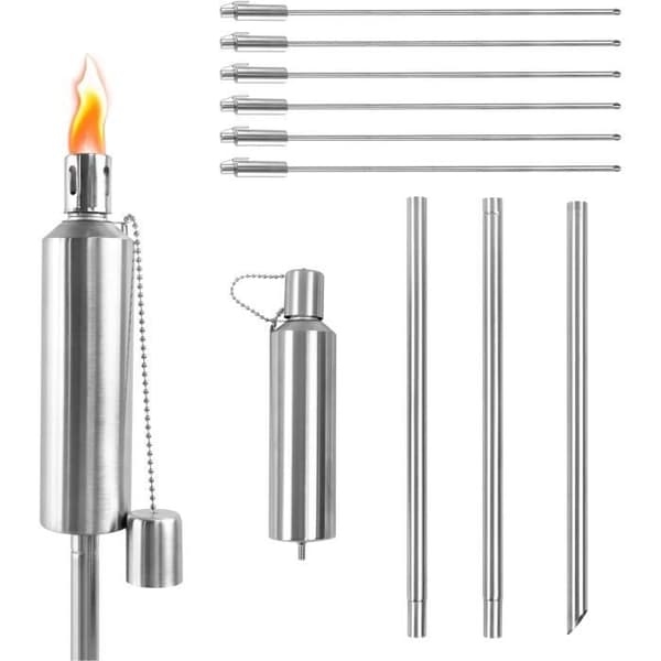 YUENFONG 6-pack utomhus trädgårdsfackla i rostfritt stål Glasfibervekeolja Återfyllningsbar 115 cm