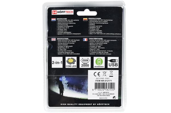 Uppladdningsbar Ficklampa med COB-LED 2IN1
