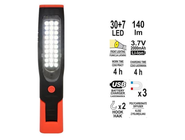 YATO WORKSHOP LAMPPU 30+7 LED 08507 musta, Punainen