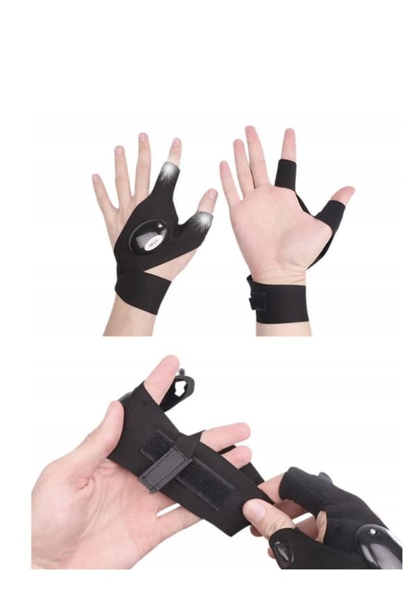Fingerløse LED lommelygtehandsker, 2 stk - Sort