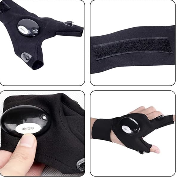 Fingerløse LED lommelygtehandsker, 2 stk - Sort