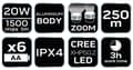 Pikkukuva 1 / 10: Paristokäyttöinen taskulamppu 6xAA 1500lm CREE XHP50.2 LED