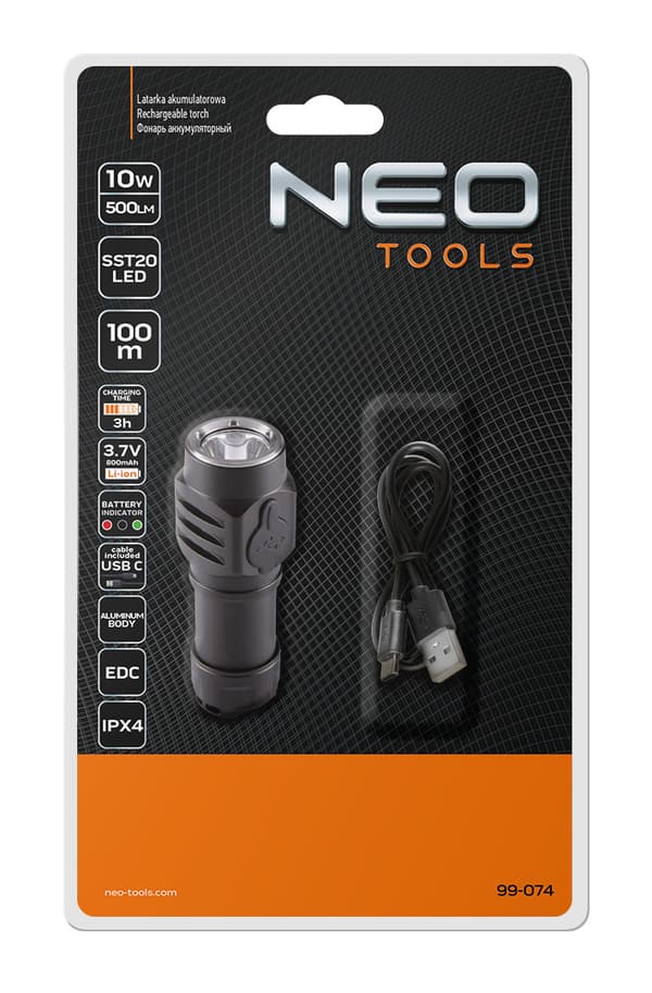 Genopladelig USB C lommelygte 500lm SST20 LED