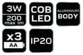 Miniatyrbillede 1 af 6: 3xAA 200lm COB LED batteri lommelygte