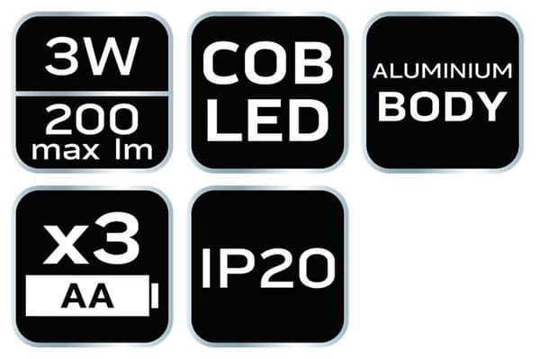3xAA 200lm COB LED-taskulamppu