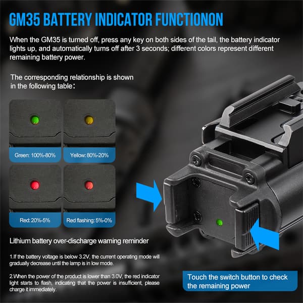 Trustfire GM35 taktisk lommelygte, 1350 lumen, USB genopladelig,sort, Li-polymer batteri
