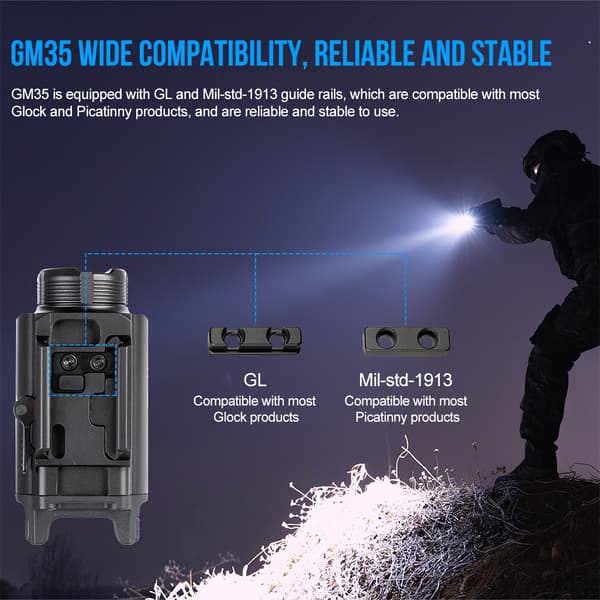 Trustfire GM35 taktisk lommelygte, 1350 lumen, USB genopladelig,sort, Li-polymer batteri