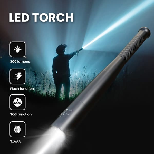 LED-lommelykt i aluminium, 10W, 300 lm, 29 cm, batteridrevet