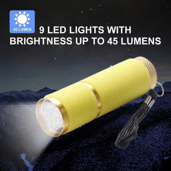 9LED-minitaskulamppu kaulanauhalla Camping Light -vedenpitävällä alumiiniseoksesta valmistetut taskulamput (keltainen)