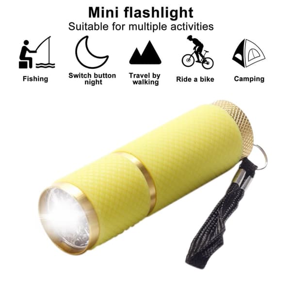 9LED-minitaskulamppu kaulanauhalla Camping Light -vedenpitävällä alumiiniseoksesta valmistetut taskulamput (keltainen)
