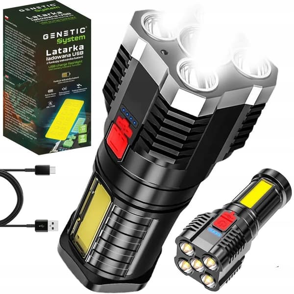 TEHOKAS TASKULAMPPU 6x LED AKULLA 1200mAh TAKTISET KÄDESSÄ PIdettävä HAKULAMPPU