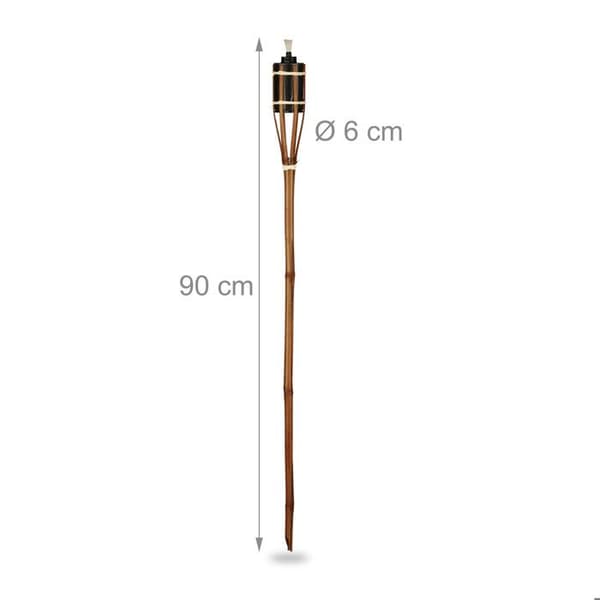 Relaxdays trädgårdslampa, paket med 10, bambu, oljelampa för utomhusbruk, med reservvax, höjd: 90 cm, brun
