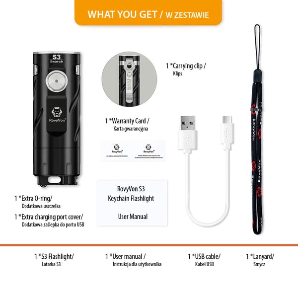 RovyVon S3 Sort Lommelygte Sort 1800 Lumen