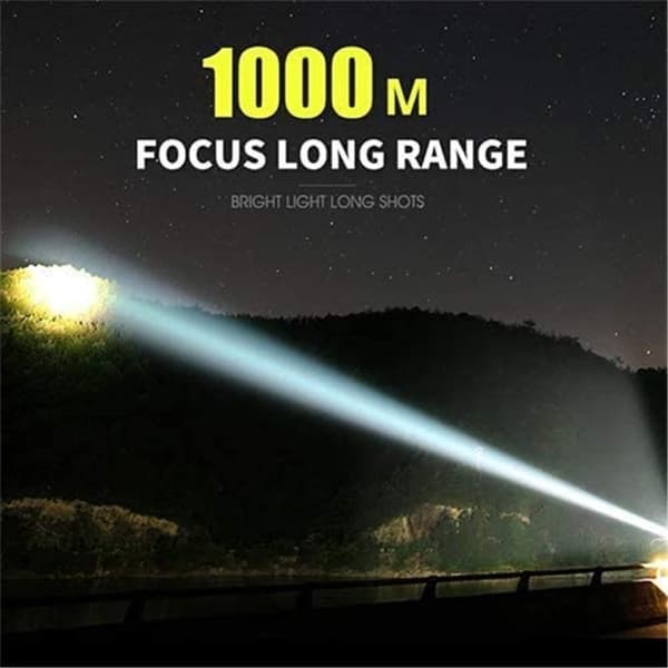 LED Vandtæt Lommelygte, 100.000 Lumen Lysstyrke, 800m Stråledistance,sort