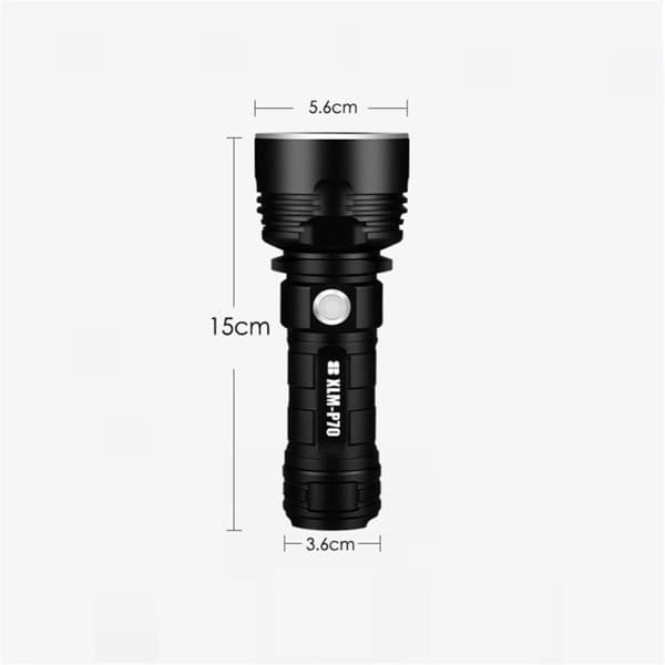 LED Vandtæt Lommelygte, 100.000 Lumen Lysstyrke, 800m Stråledistance,sort